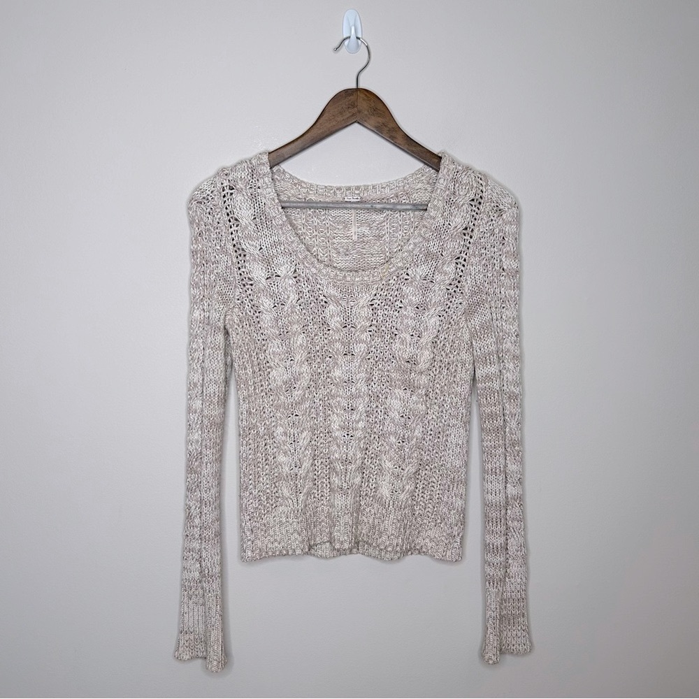 Free People Cable Knit Beige Lightweight Sweater XS
